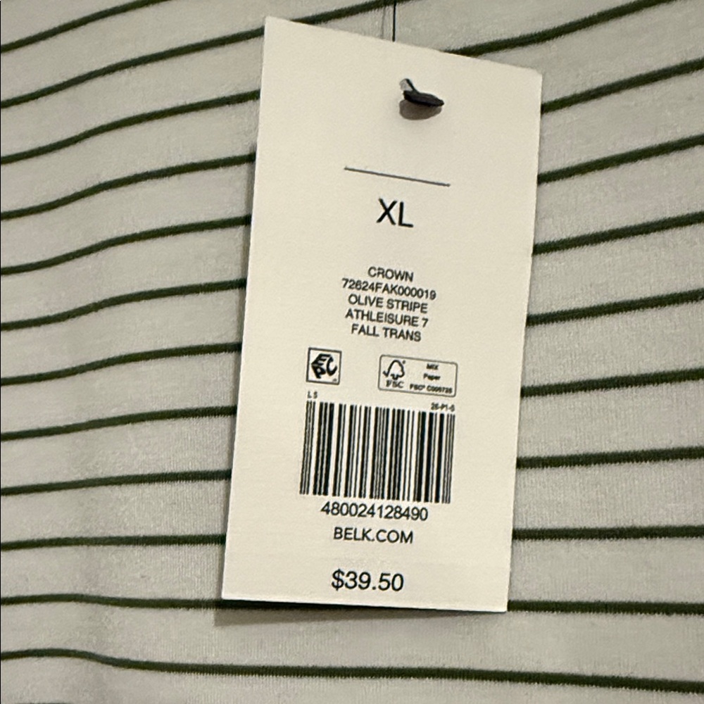 Crown & Ivy Olive Green and White Striped Blouse - Picture 2 of 6